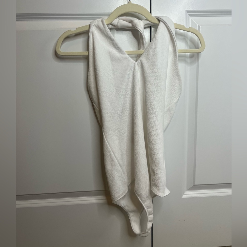 Show Me Your Mumu White Halter V Neck Bodysuit